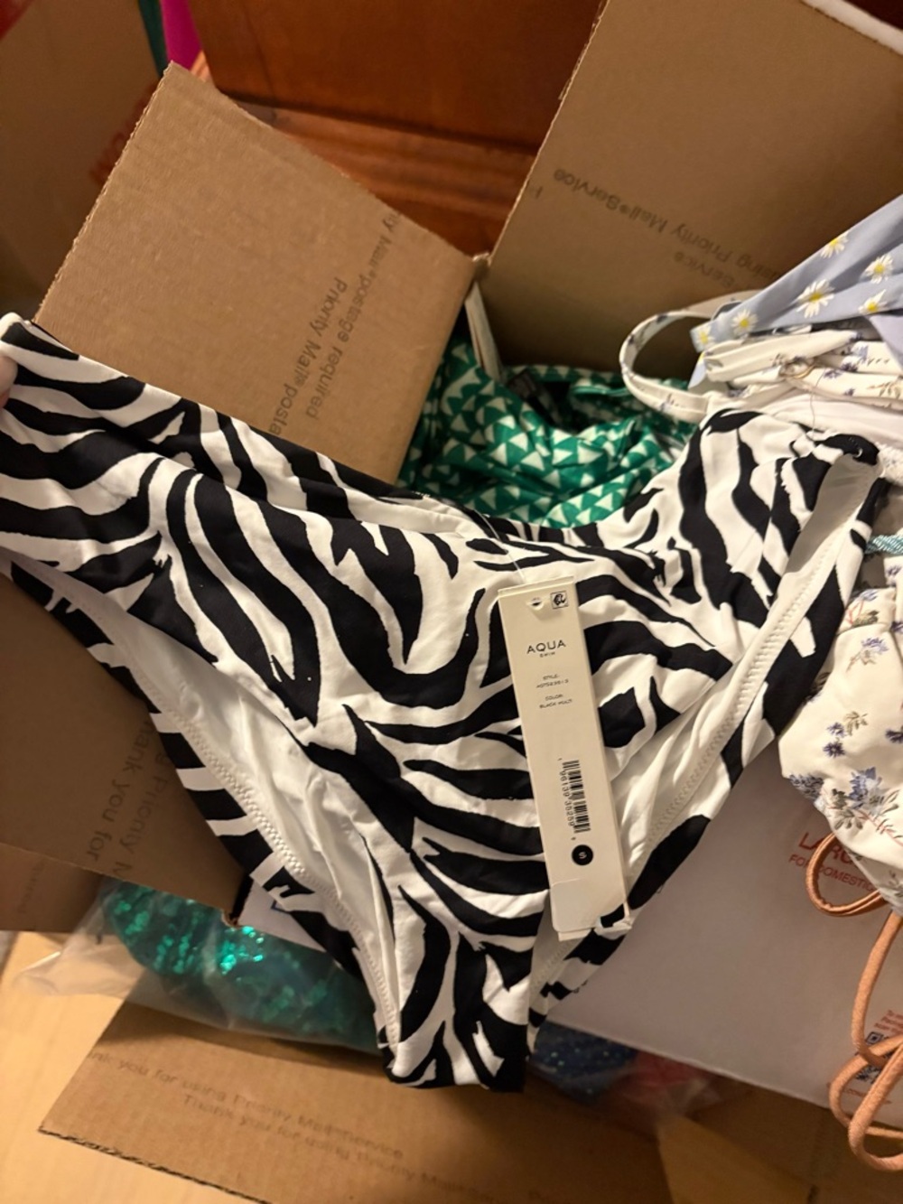Aqua Black and White Zebra Print Bikini Bottom - nwt
